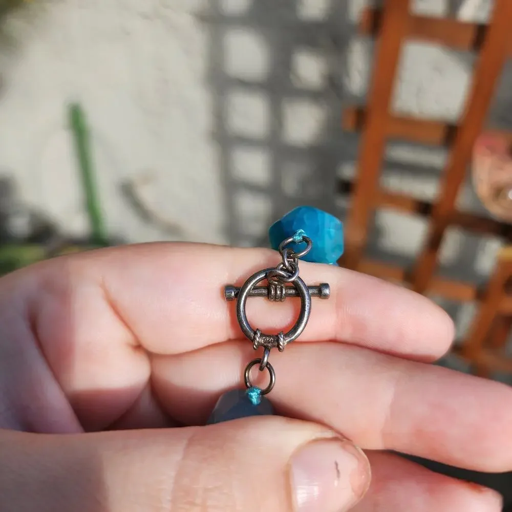 Lucas Lameth Blue Dragon Vein Agate Necklace LUC 925 Chunky Faceted Large Bead - Picture 7 of 11